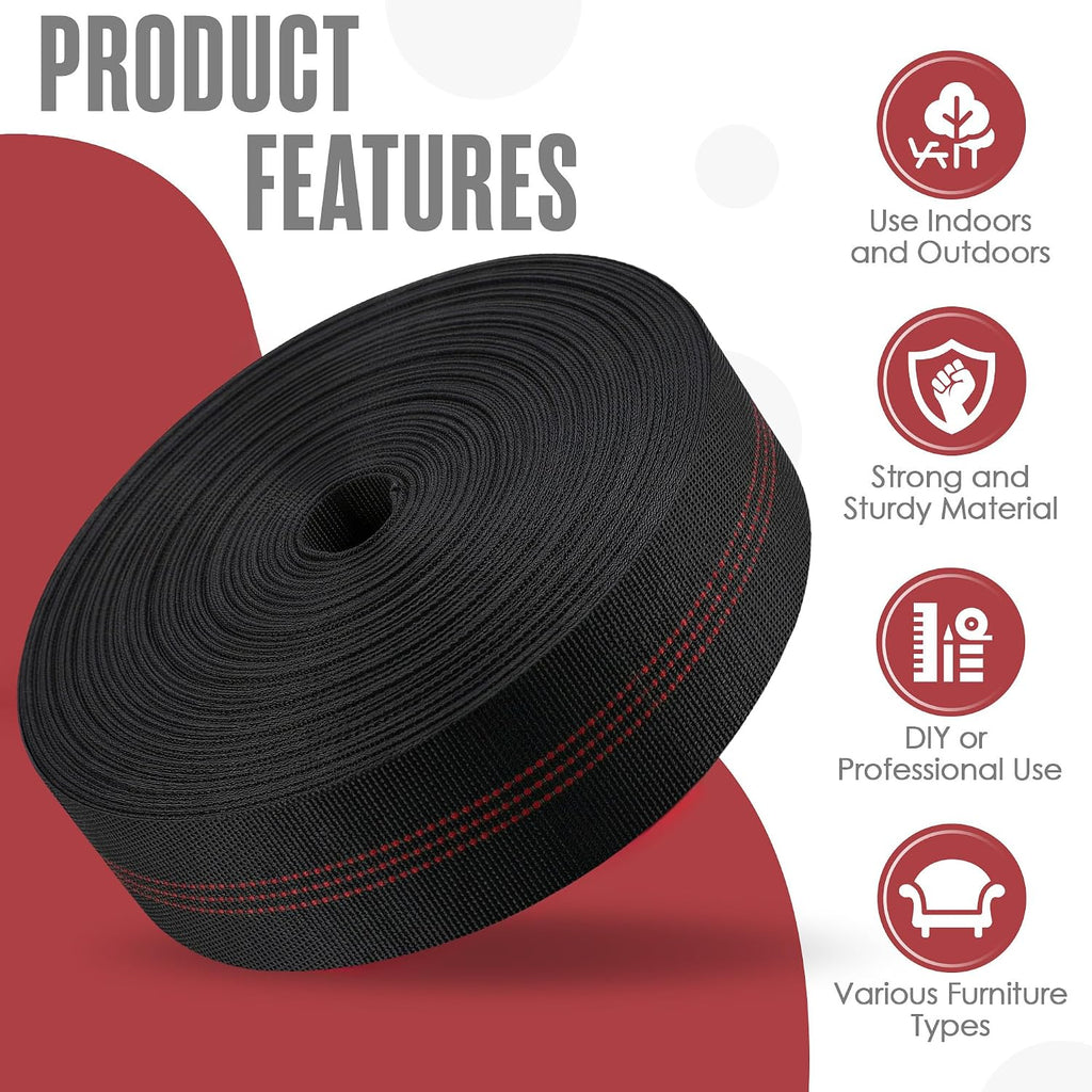 Chair Webbing, Upholstery Webbing, Couch Elastic, 2 Inch, 160 Foot Roll | Houseables Replacement Straps for Lawn Chairs Upholstery Strapping Kit for Furniture Repair, Support, Sofa, Dining Seat, Belt