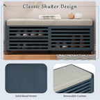 LUMISOL Shoe Bench with Storage and Cushion, Farmhouse Distressed Shutter Storage Bench with Retro Charm for Living Room, Entryway, Navy