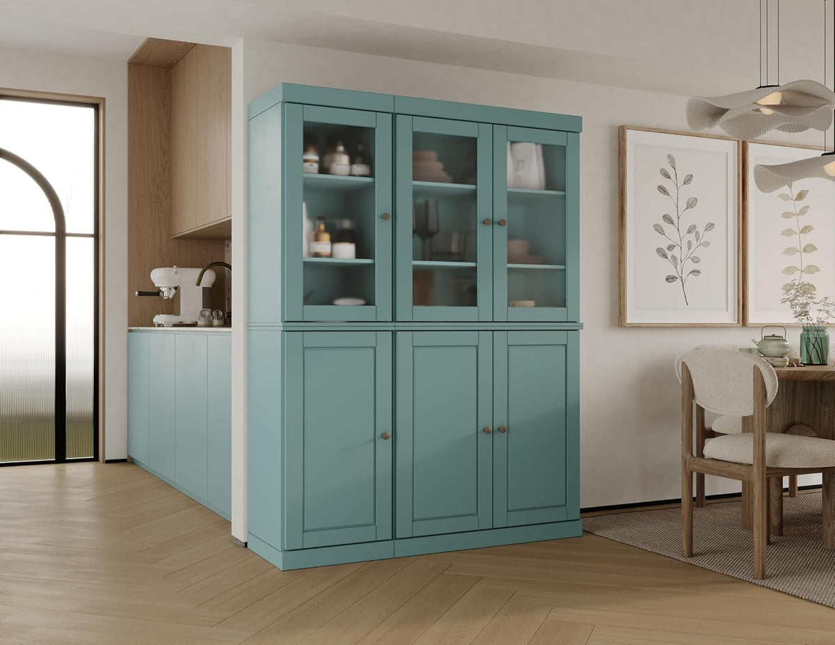 Palace Imports 100% Solid Wood 48.5"" Pantry China Cabinet with Raised Panel, Frosted Glass Doors, 2-Drawers and Adjustable Shelves