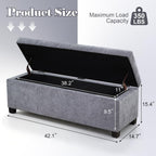 Asense Storage Ottoman Bench,42 inch Upholstered End of Bed Bench,Safety Hinge Storage Bench for Living Room,Bedroom,Entryway (42" Cotton-Linen Grey)