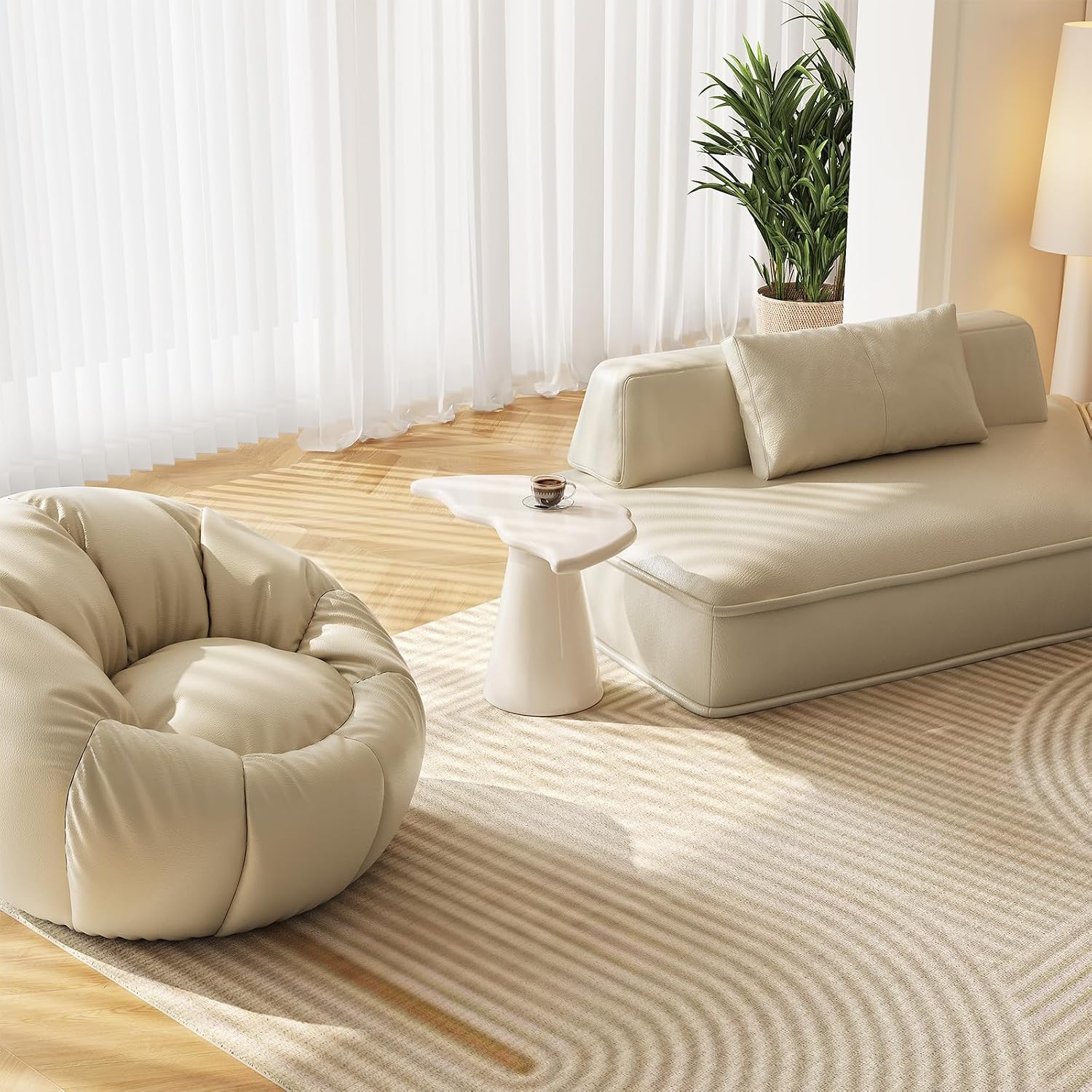 Guyii Irregular End Table, Cream White Side Table, Small Shark Fin Sofa Table for Living Room, Office, Home, Bedroom, Easy Assembly