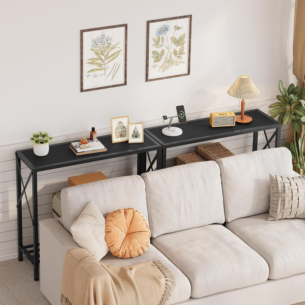 Tajsoon 2 Pack Console Table, 2 Tier Small Hallway Table, Narrow Sofa Table for Entryway with Open Shelves for Living Room, Hallway, Foyer, Office, Black