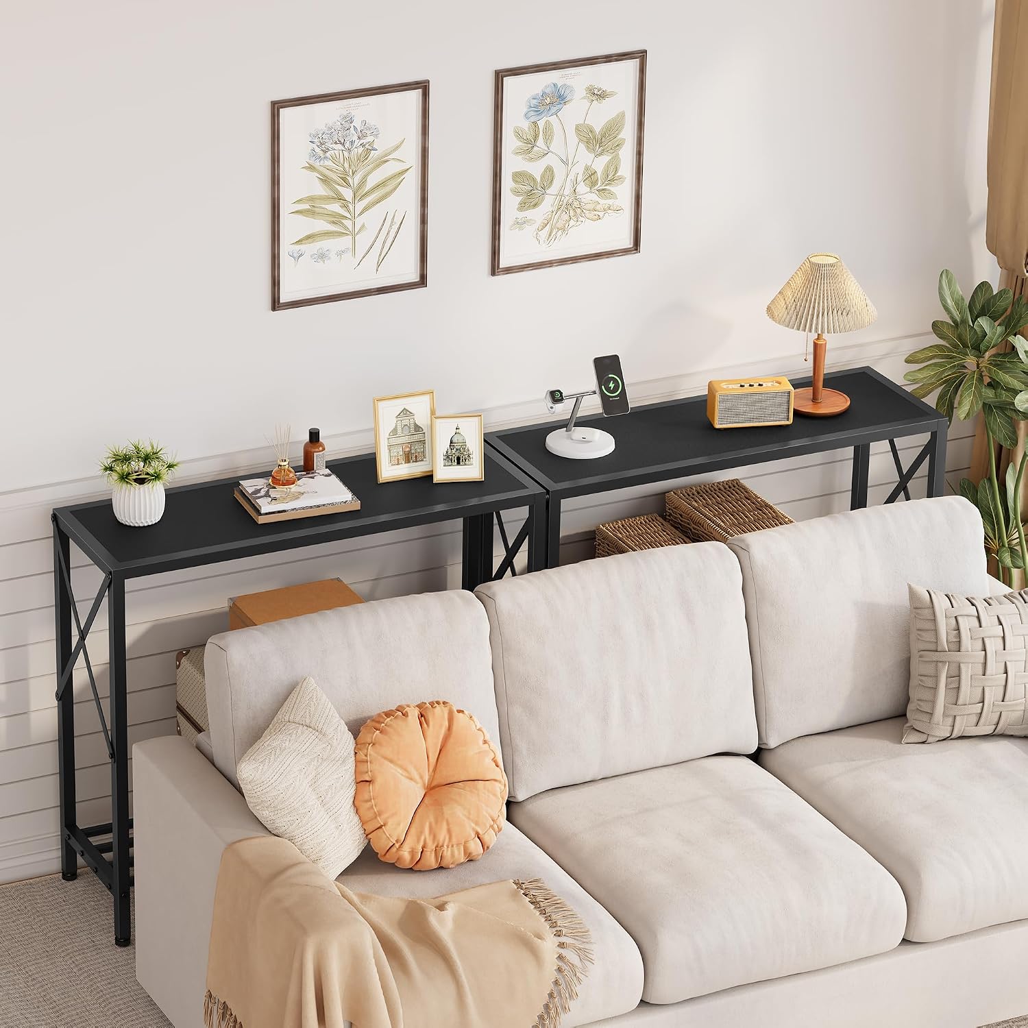 Tajsoon 2 Pack Console Table, 2 Tier Small Hallway Table, Narrow Sofa Table for Entryway with Open Shelves for Living Room, Hallway, Foyer, Office, Black