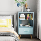 Aenuert Night Stand, Blue Nightstand with Drawer, Side Table with Open Storage, 3-Tier Modern End Table, Bedside Table for Small Space, Living Room, Bedroom