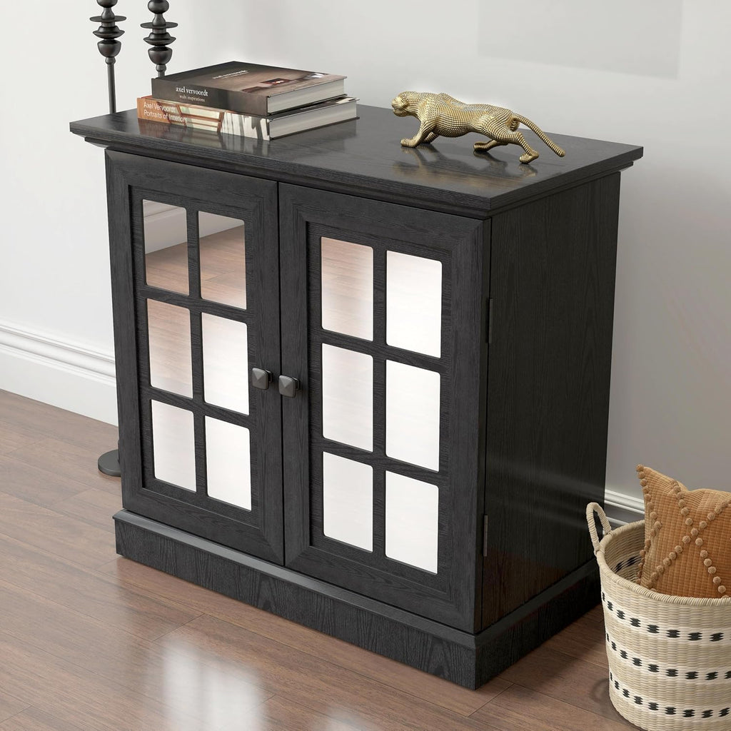 Storage Sideboard Cabinet with Mirrored Doors, Modern Buffet Cabinet w/Adjustable Shelf, MDF Console Cabinets for Dining Room, Living Room, Kitchen, Wood Kitchen Pantries Sideboard Buffet.