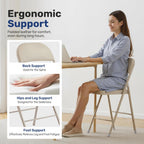 Simple Deluxe Dining Chairs Set of 4, Leather Cushion Foldable Contemporary Kitchen Side Chair with Padded Back & Sturdy Metal Legs, Upholstered Seat for Home/Living Room/Bedroom/Cafe, Tan
