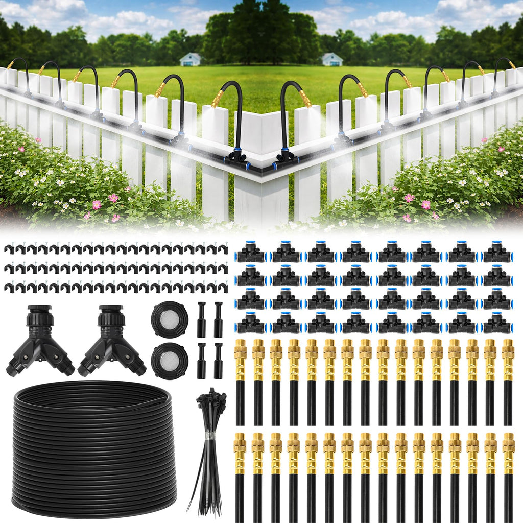 Pro-Series Drip Irrigation System, 200FT 1/4" Garden Watering System with 32pcs 360° Bendable Copper Nozzles, Leak-Free Quick-Connect Misting Sprinkler Kit for Patio, Raised Beds, Yard, Greenhouse