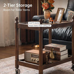YESWOOD Vintage Walnut Side Table with Lockable Wheels, 2‑Tier Rolling End Table Nightstand for Small Space Living Room Bedroom(Walnut, 27.9" D x 18.47" W x 25.15" H)