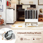 Giantex Record Player Stand, Rolling Turntable Stand with Drawer & Lockable Wheels, Record Player Table Holds Up to 150 Albums, Vinyl Record Storage for Living Room Bedroom, White