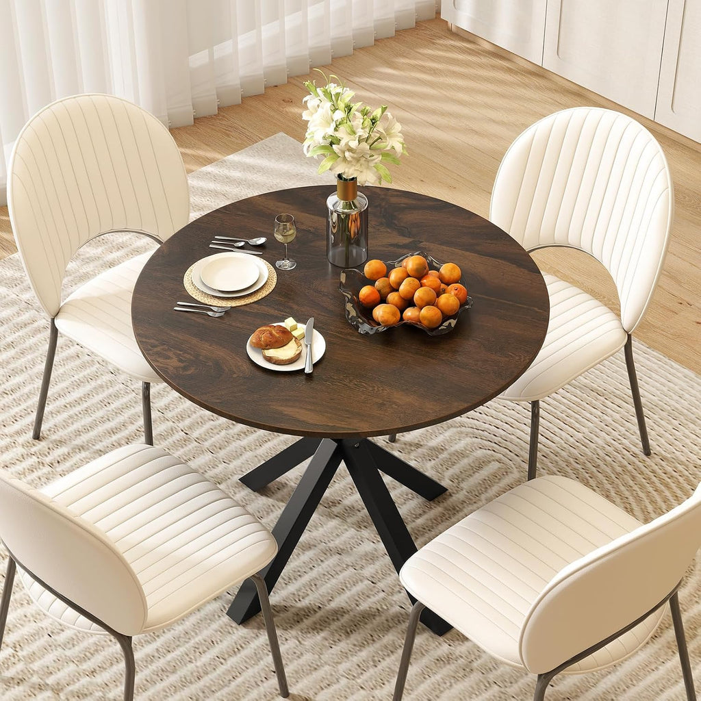 Giantex 36" Round Dining Table for 4, Farmhouse Kitchen Table with Rubber Wood Legs, Adjustable Foot Pads, Dining Room Tables for Dinette, Small Space, Dinner, Living Room, Restaurant, Espresso