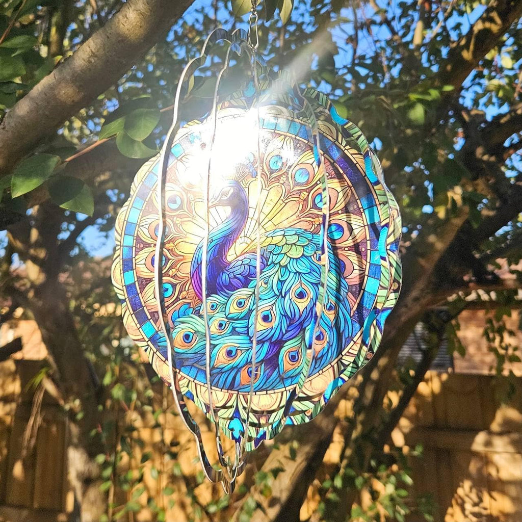 Peacock Wind Spinner, 3D Hanging Stainless Steel Garden Spinner, Wind Spinner Hanging for Outdoor & Indoor Décor, Unique Gifts for Yard Garden Decoration or Patio Décor (Peacock)