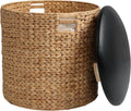 happimess SSL1003B Josie 18" Modern Coastal Hand-Woven Hyacinth Storage Ottoman with Lid, Foot Rest for Living Room, Bedroom, Entryway, Foyer, Natural/Black