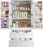 Gizoon Kitchen Pantry Cabinet with Drawers for Ding Room, 47" Small Food Pantry Storage Cabinet with 6 Door Shelves for Snack and Spice, Craft Storage Cabinet for Craft Room, White, Painted