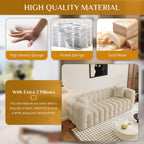 Wrofly Boucle Sofa Couch, 74.8" Comfy Upholstered Sherpa Sofa, Tufted Cozy 3-Seater Deep Seat Cloud Couch, Modern Oversized Loveseat with 2 Pillows for Living Room Apartment Office, Light Brown