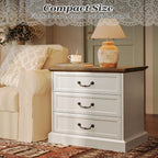 Huuger Nightstand with Charging Station, 3 Drawer Night Stand Set of 2, 22 Inch Wider Side Table with Storage, Farmhouse Nightstand with Vintage Handles, Thicken Base, for Bedroom, Distressed White