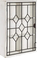 Kate and Laurel Megara Decorative Wooden Wall Hanging Curio Cabinet for Open Storage with Decorative Black Iron Door, Whitewash Finish