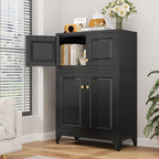 32" Wall Storage Cabinet with 2 Doors & Gold Handle | Black Metal, Hanging Design, for Bathroom, Kitchen, Rust-Resistant, Anti-Tip, Easy Assembly, Hardware Included