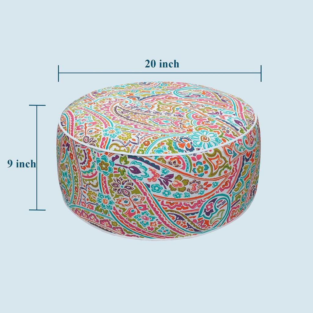 FUNHOME Inflatable Stool Ottoman Footrest with Handle, All Weather Footrest Seat D20 xH9, Water Repellent Footstool Pouf for Home Patio Garden and Camping Use-Melora Paisley