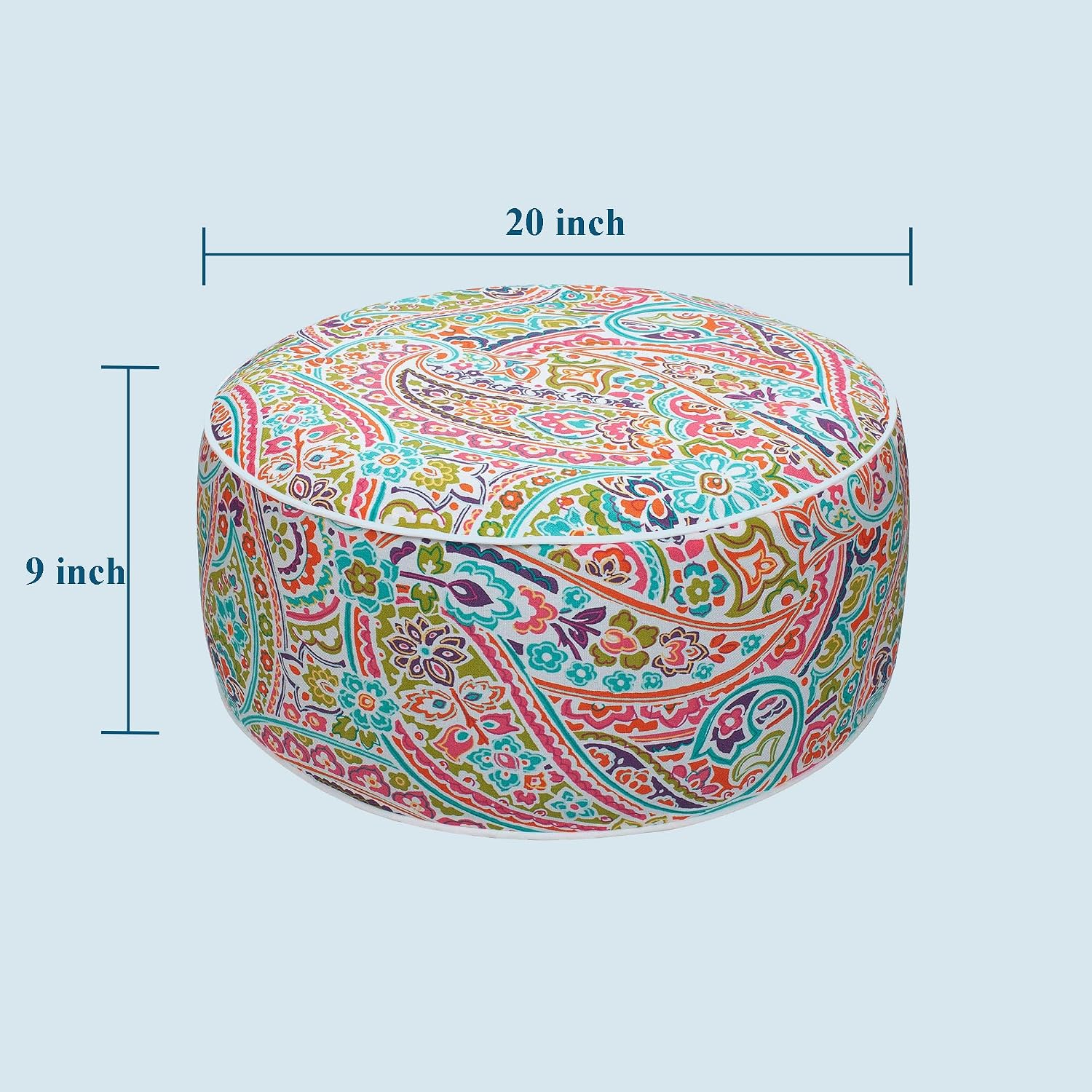 FUNHOME Inflatable Stool Ottoman Footrest with Handle, All Weather Footrest Seat D20 xH9, Water Repellent Footstool Pouf for Home Patio Garden and Camping Use-Melora Paisley