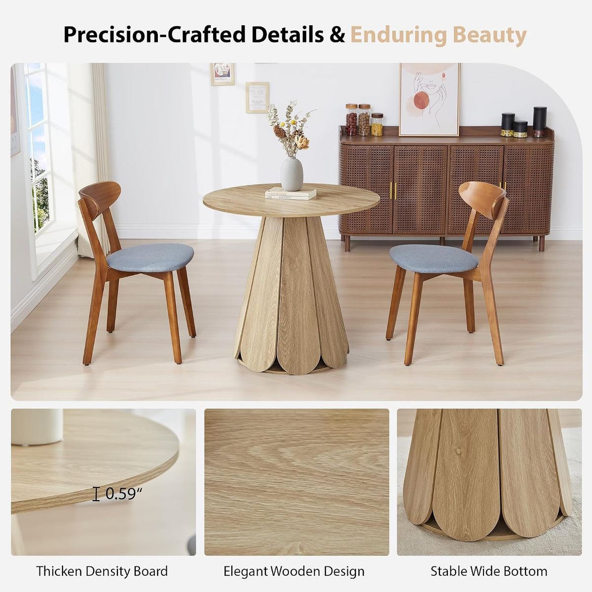 31.5" Round Dining Table for 2-4 People, Modern Small Kitchen & Dining Room Table with Pedestal Base, Space Saving Farmhouse Wood Table for Apartment & Small Spaces, Natural