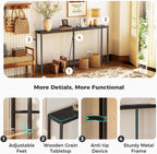 SUPERJARE Console Table with Outlet, 63 Inch Sofa Table with Charging Station, Narrow Entryway Table, Skinny Hallway Table, Behind Couch Table, for Living Room, Plants, Black