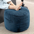 Round Stuffed Pouf Ottoman (Blue, 20" D x 20" W x 15" H) | Corduroy Foot Rest with Rebound Foam Filling, Furry and Fluffy Foot Stool Ottoman, Floor Poufs for Living Room