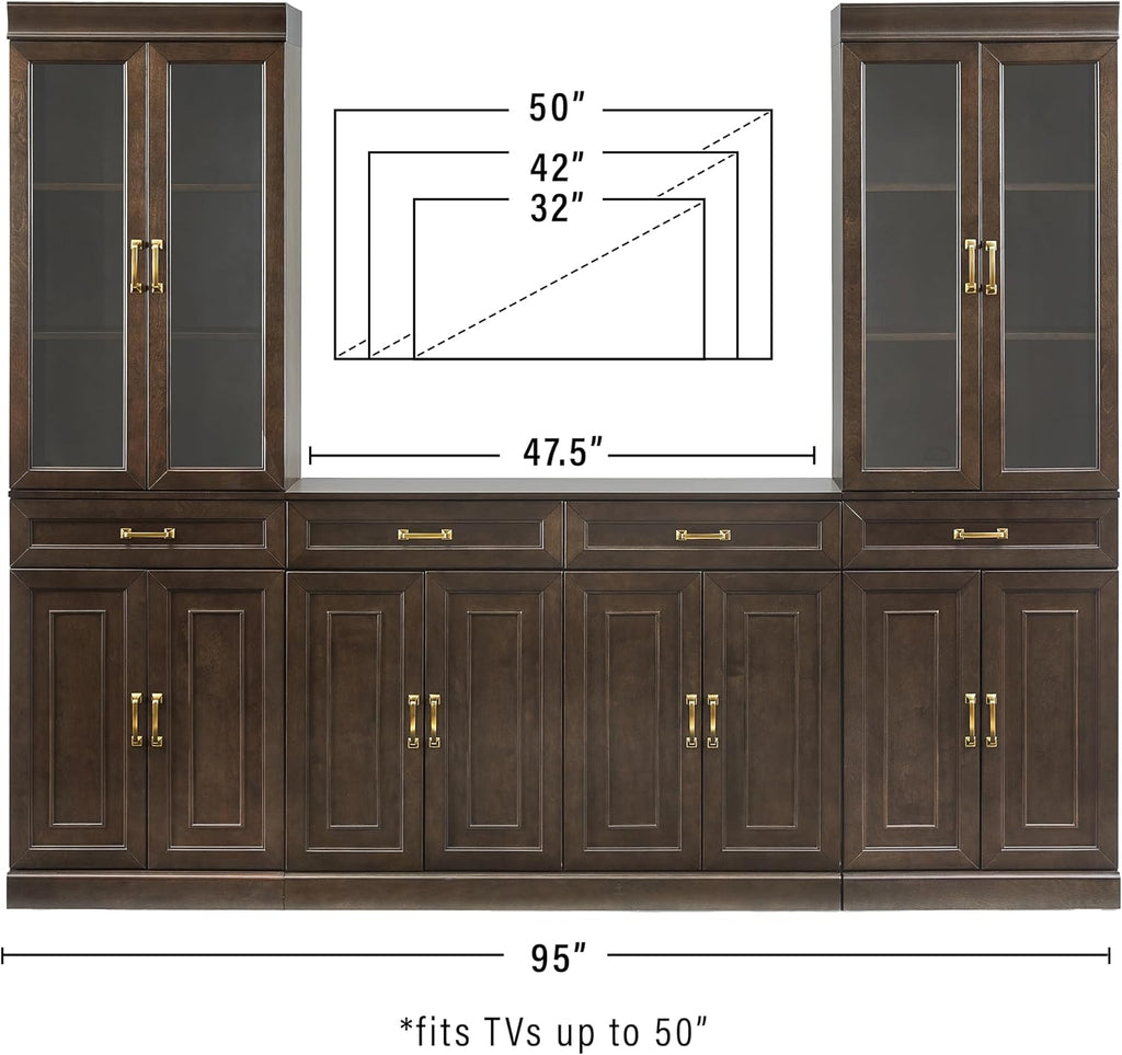 Crosley Furniture Stanton 3-Piece Sideboard Buffet Cabinet and Glass Door Kitchen Storage Pantry Set, Coffee