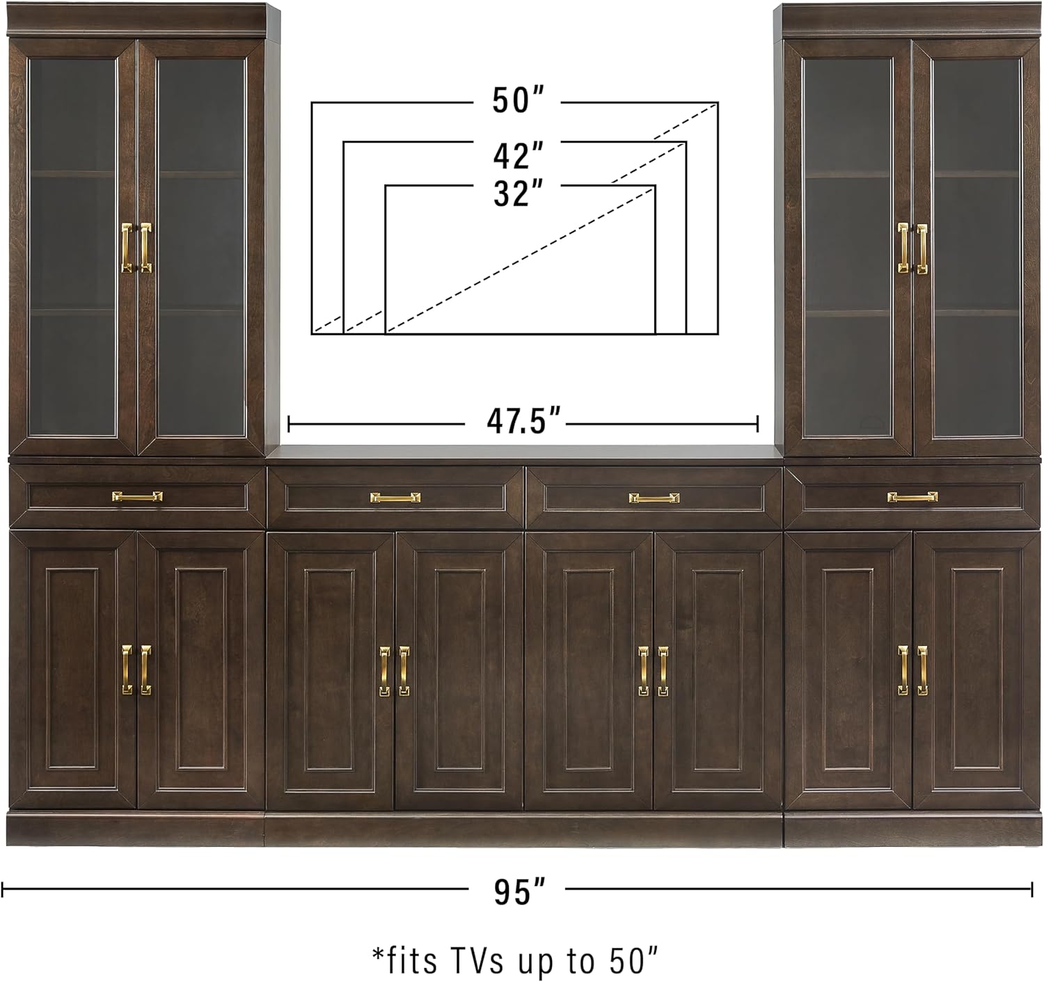 Crosley Furniture Stanton 3-Piece Sideboard Buffet Cabinet and Glass Door Kitchen Storage Pantry Set, Coffee