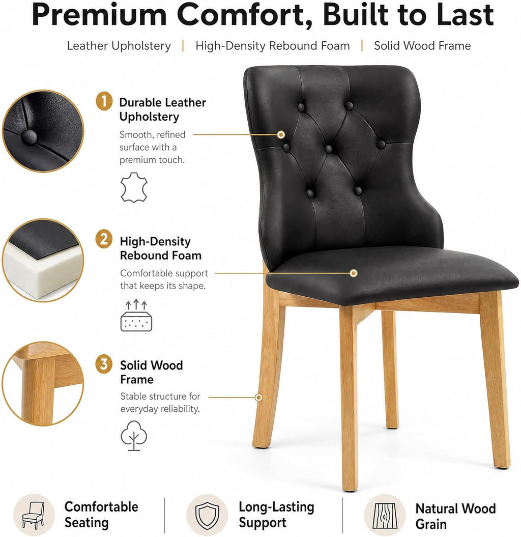 Mid Century Modern Dining Chairs Set of 4 PU Leather Dining Room Chairs High Back Dining Chairs Set for Kitchen, Living Room, Restaurant (Black)