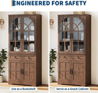 CABIHOME Farmhouse Pantry Cabinet,Freestanding Tall Wood Kitchen Storage with Tempered Glass Doors,Adjustable Shelves Multifunctional Organizer for Dining Room