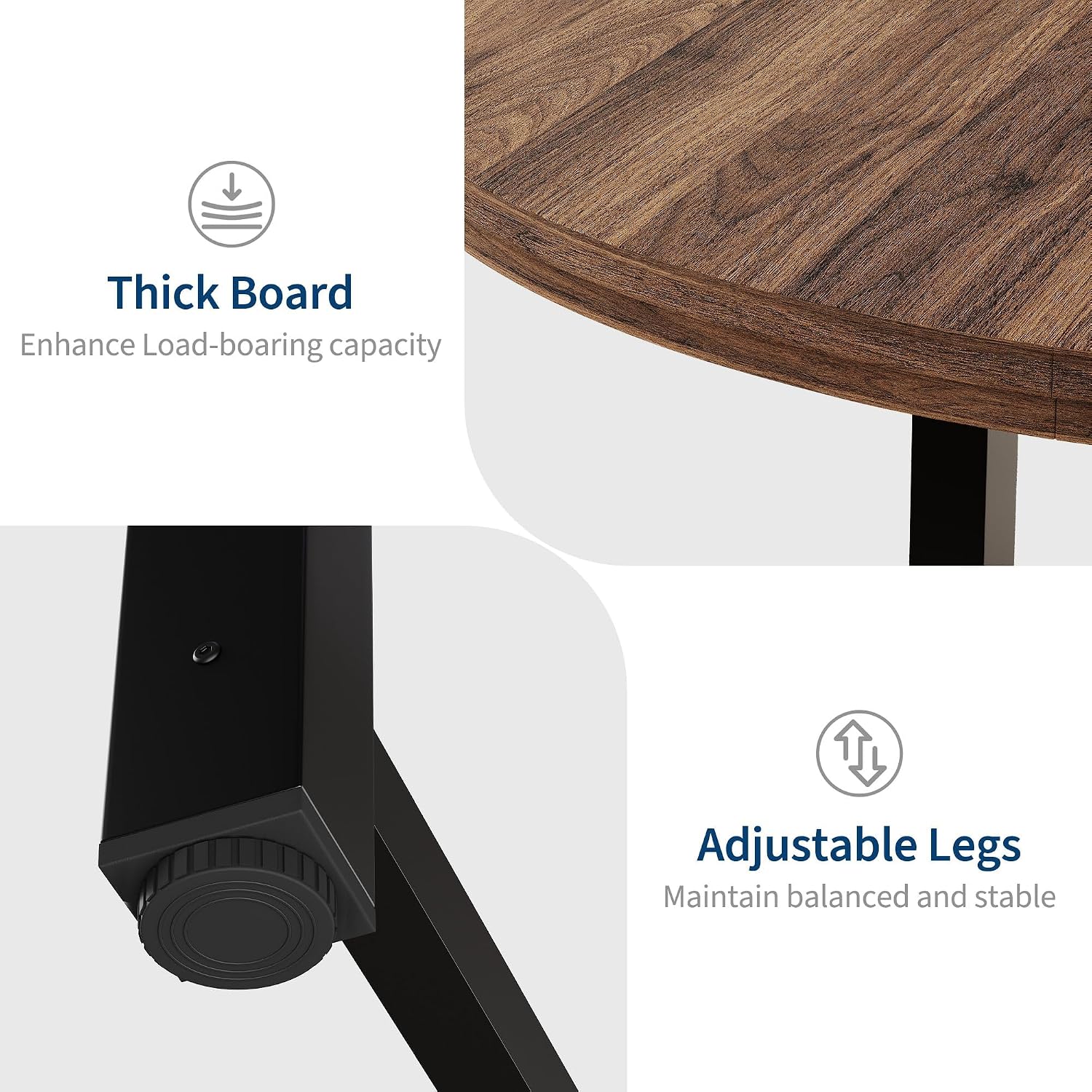 GarveeHome 47 in Round Dining Table, Industrial Dinner Table for 4 to 6, Wooden Kitchen Table with Sturdy Metal Frame & Rustic Brown Finish, Circle Kitchen Table for Dining Room, Kitchen （No Chairs）
