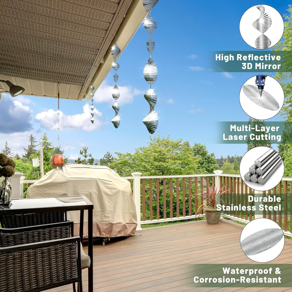 Bird Deterren for Outside Patio, High Reflective Fishbone Bird Scare Devices Wind Spinners Outdoor Decor, 3D Mirror Bird Reflectors to Keep Swallows Sparrow Away Garden Porch Pool Windows