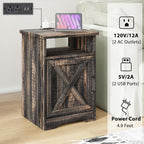 AMERLIFE 4 Piece Farmhouse Table Set with 66" TV Stand, Dark Oak | Coffee Table & 2 End Tables, TV Stand with Sliding Barn Door Design, Charging Station, USB Ports, Living Room Furniture