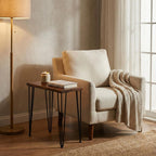 Walnut Solid Wood Side Table - 24 W 12 D Narrow End Table for Living Room, Hairpin Metal Legs, Water & Stain Resistant Finish