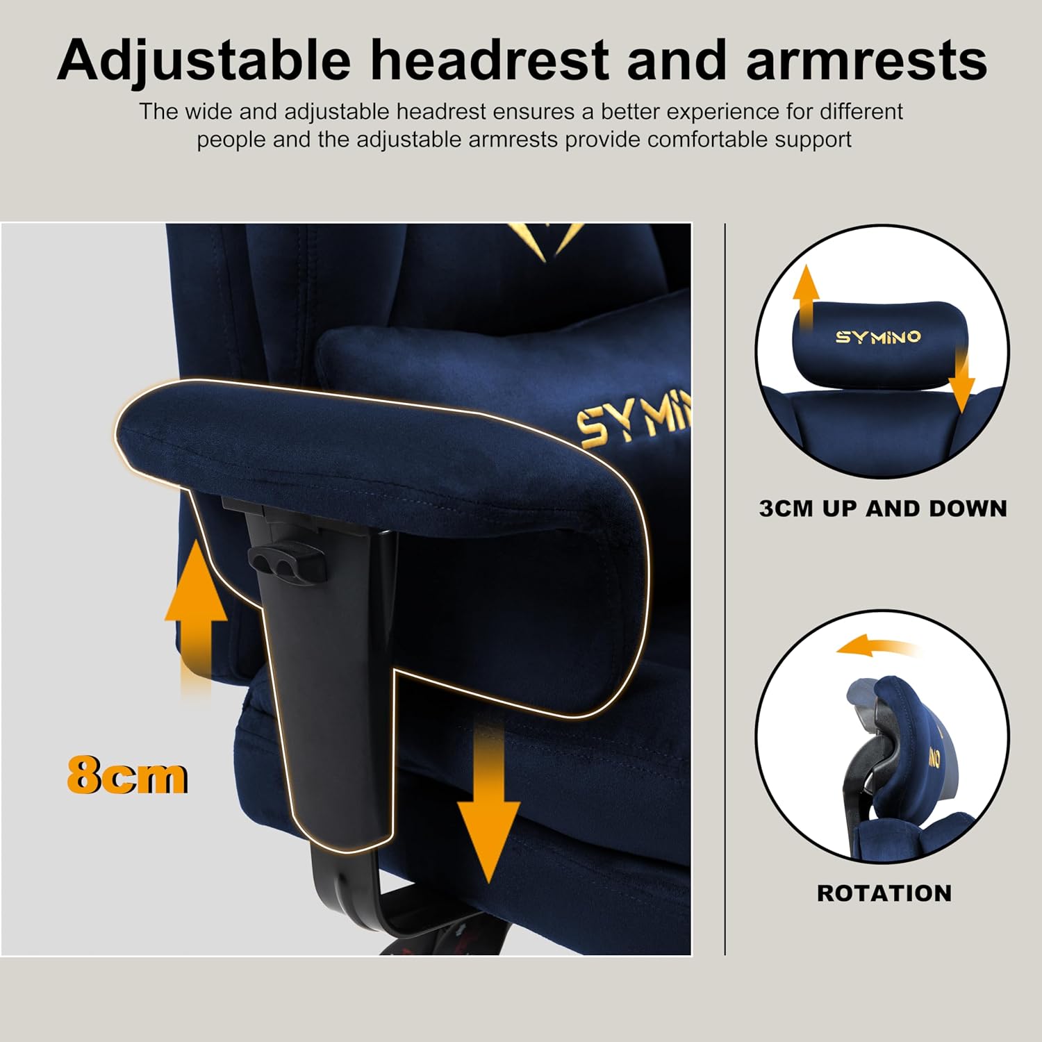 Symino Gaming Chair with Footrest, Up/Down Armrests, Suede Fabric Ergonomic Office Chair, 150° Recline Computer Chair for Desk, Darkblue