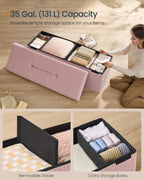 SONGMICS Large Folding Storage Ottoman Bench, 15 x 43 x 15 Inches | Foot Rest Stool, Load up to 660 lb, Jelly Pink, MINOTA Collection ULSF097R01