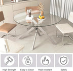 7-Piece Round Glass Dining Table Set for 6, 47" Circle Kitchen Table with 6 Black Velvet Chairs Modern Silver Glass Dining Room Table Set for 6 with Steel Leg Chair