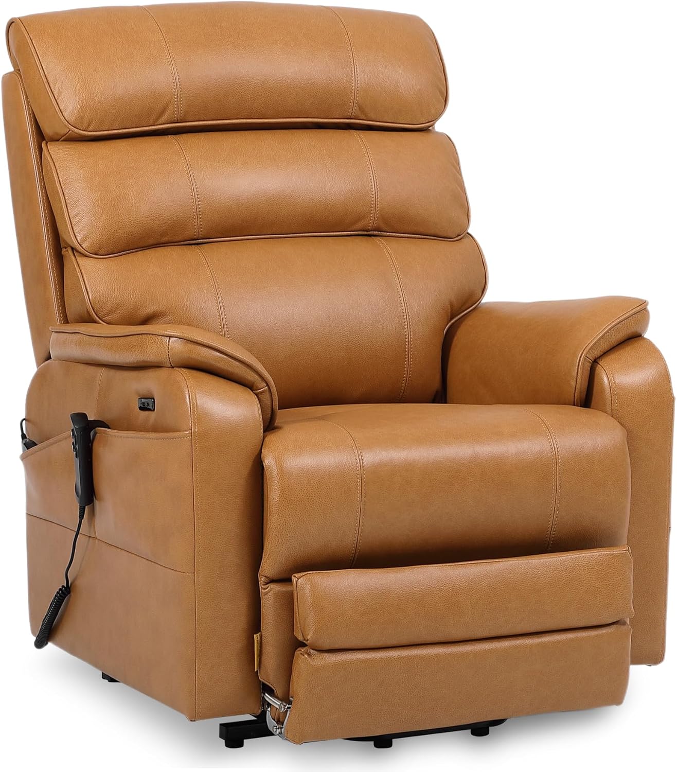 DYNOX 400 LBS Genuine Leather Big Tall Man Large-Wide Power Dual Motor Lift Recliners Chairs for Elderly, Lay Flat with Heat, Massage & Extended Footrest(9298L,Camel)