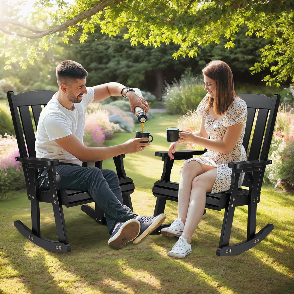 VINGLI Outdoor Rocking Chair, Heavy Duty 600 LBS Wooden Rocker, Black(1PC) | High & Comfortable Backrest, Weatherproof Patio Rocker with Ergonomic Design, for Patio, Garden, Porch