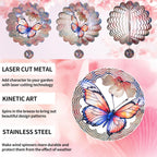3D Butterfly Wind Spinner for Outdoor Decor, 12 Inch Stainless Steel Metal Wind Sculpture, Weatherproof Garden Art for Yard, Patio, Unique Moving Spinner for Bird Lovers
