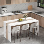 63" Marble Kitchen Table for 4-6, Island Table for Kitchen with RGB Led Lights, Mordern Faux Marble Stripes Kitchen Dining Table with Charging Station for Dinner and Living Room