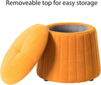 Fabulaxe Modern Tufted Velvet Mushroom Shape Storage Ottoman Storage Stool Trunk, Mustard Yellow
