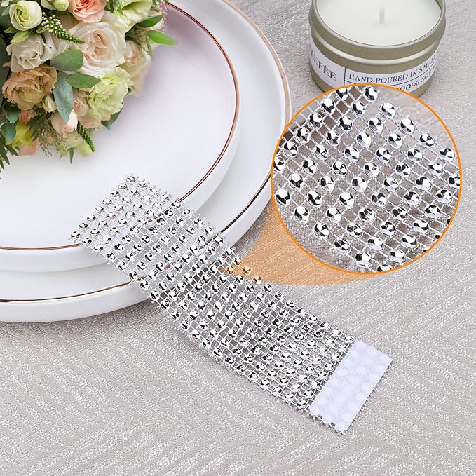 Bling Napkin Rings Set of 150, Rhinestone Silver Napkin Rings Diamond Adornment Napkin Holder Bulk for Wedding, Dinner, Party, Table Decorations, White