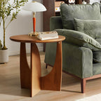 Round End Table, Solid Rubberwood Small Coffee Tables for Living Room, Mid Century Modern End Table for Bedroom, Walnut Color, 19.7''D x 19.7''H