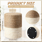 Barydat 2 Pcs 15'' Ottoman Pouf Natural Seagrass Braided Poof Hand Weaving Round Ottomans Boho Footrest Stool for Home Living Room Bedroom Patio(Natural and White)