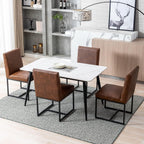 BESTANO Modern Dining Chairs Set of 4, Brown PU Leather Upholstered Kitchen & Dining Room Chairs with Black Metal Frame Armless Mid Century Side Kitchen Chair Sillas De Comedor