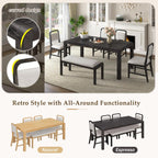 LUMISOL 6-Piece Solid Wood Dining Table Set, Extendable Kitchen Table Set for 4-6 with 4 Upholstered Chairs and 1 Bench for Kitchen, Dining Room, Living Room, Espresso