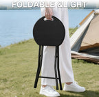 VECELO Folding Stool 18" with Handle, Solid Bottom Support, Iron X-Frame, 500 lbs Capacity, Anti-Slip Feet, Easy Clean, Lightweight Foldable Stool for Camping, Kitchen, Vanity and Outdoor, Black