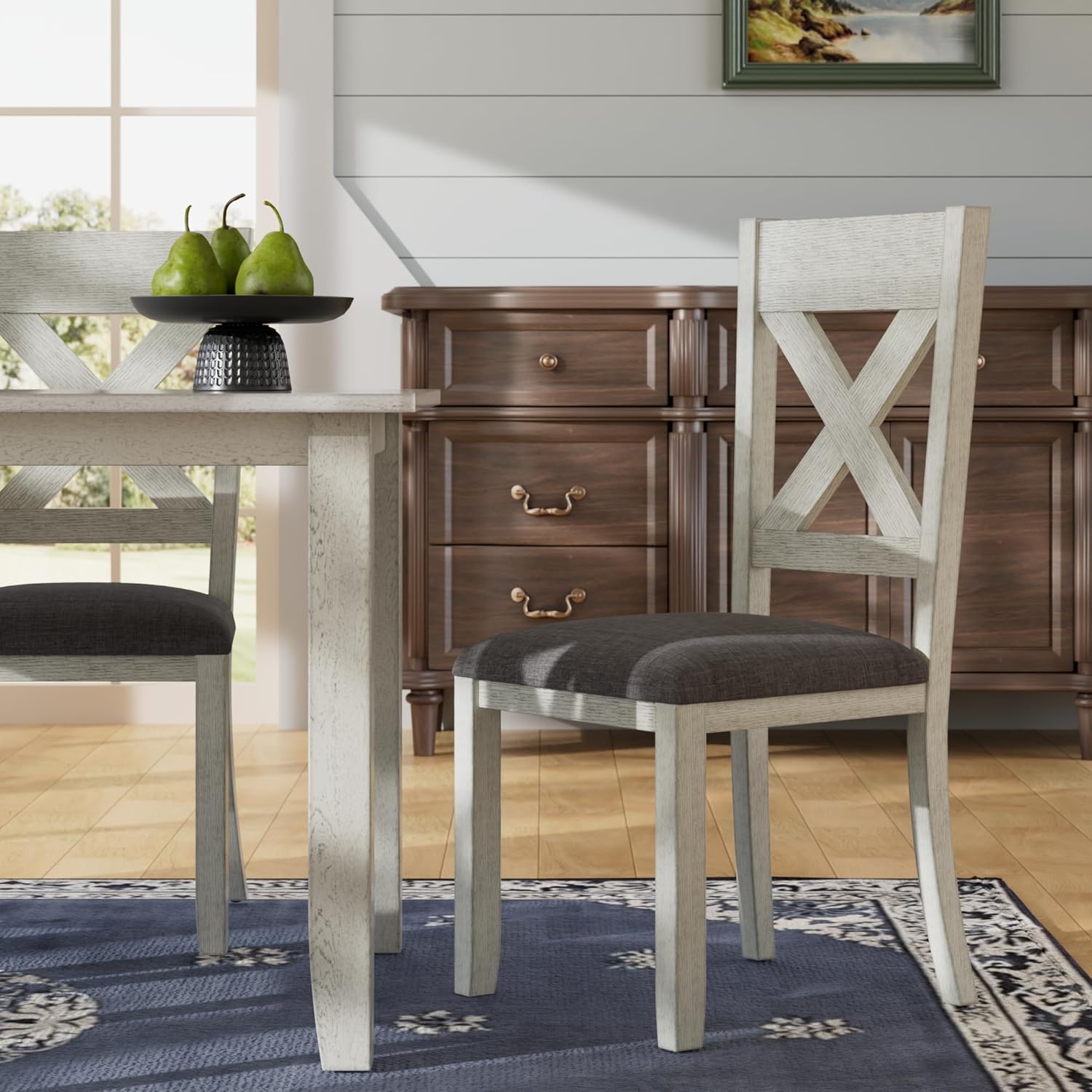 Peatuk Solid Wood Dining Chair Set of 2, Part of Dining Table Set, Mix and Match Table, Chair Sold Separately for Dining Room, Kitchen, Grey