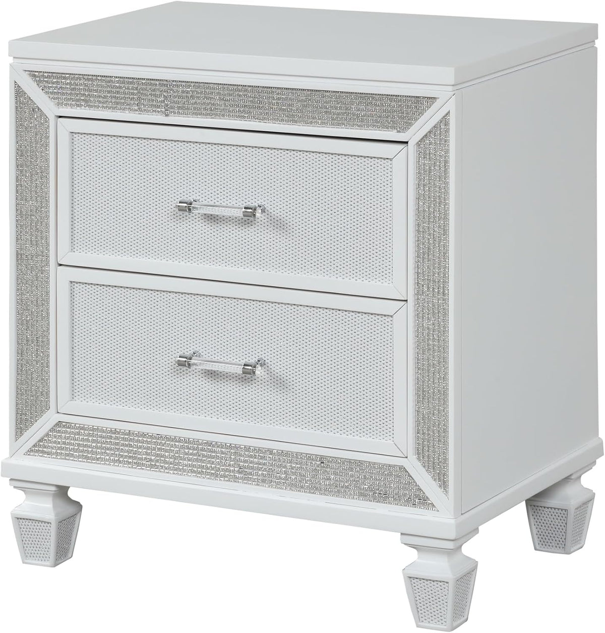 Crystal Modern Style 2-Drawer Nightstand Made White,for Small Spaces